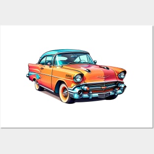 Colored Classic Car Design in Vibrant Vector Style Posters and Art